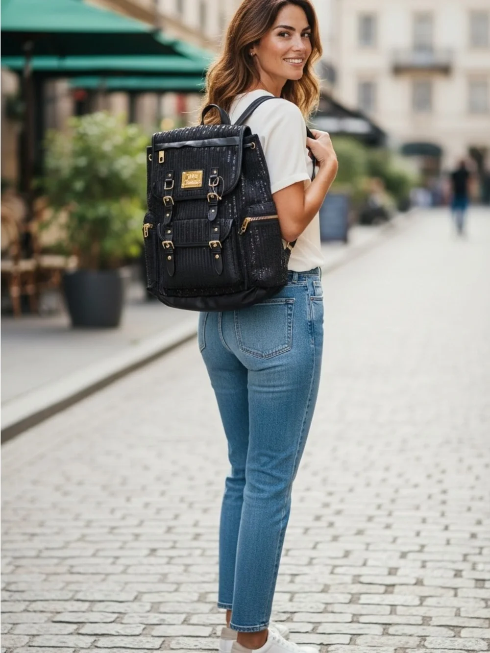 Juicy Couture Black Quilted Backpack with Gold Accents
